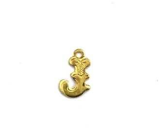Letter J Initial Charm Small Lettering Raw Brass (6) CP278