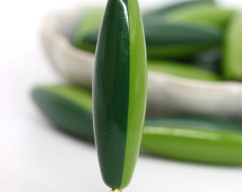 Vintage Lucite Beads Oval Long Tube Olive Green Dark Green Two Tone Large 39x11mm (8) VPB310