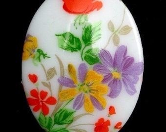 Vintage Glass Cabochon Floral 40x30 Multicolor (1) VIC174