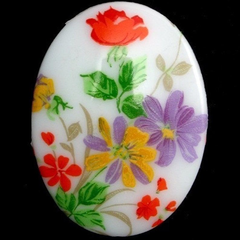 Vintage Glass Cabochon Floral 40x30 Multicolor 1 VIC174 image 1