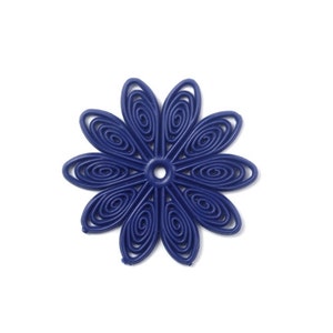 Flexible Plastic Filigree Flowers 35mm Matte Navy Blue (4) PB064