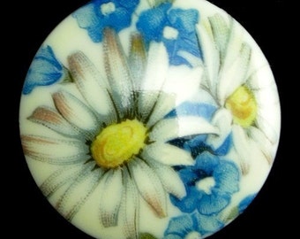 Vintage Floral Cabochon Plastic Decal Daisy 30mm (1) VIC160