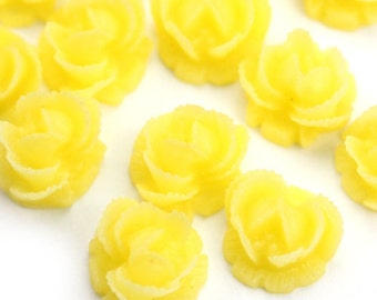 Flower Cabochons Plastic Ruffled Rose 11mm Jonquil Yellow (6) PC352