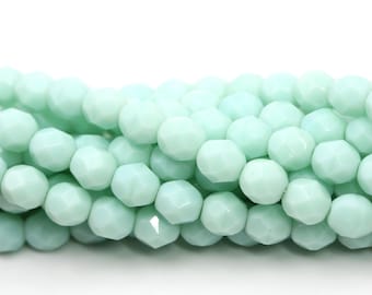 Böhmische Glasperlen feuerpoliert facettierte Runden 6 mm Opaque Pale Jade (25) CZF501