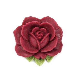 Vintage Style 34mm Matte Maroon and Olive Plastic Rose Pendant or Cabochon (2) PC290