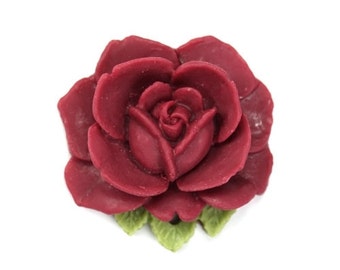 Vintage Style 34mm Matte Maroon and Olive Plastic Rose Pendant or Cabochon (2) PC290