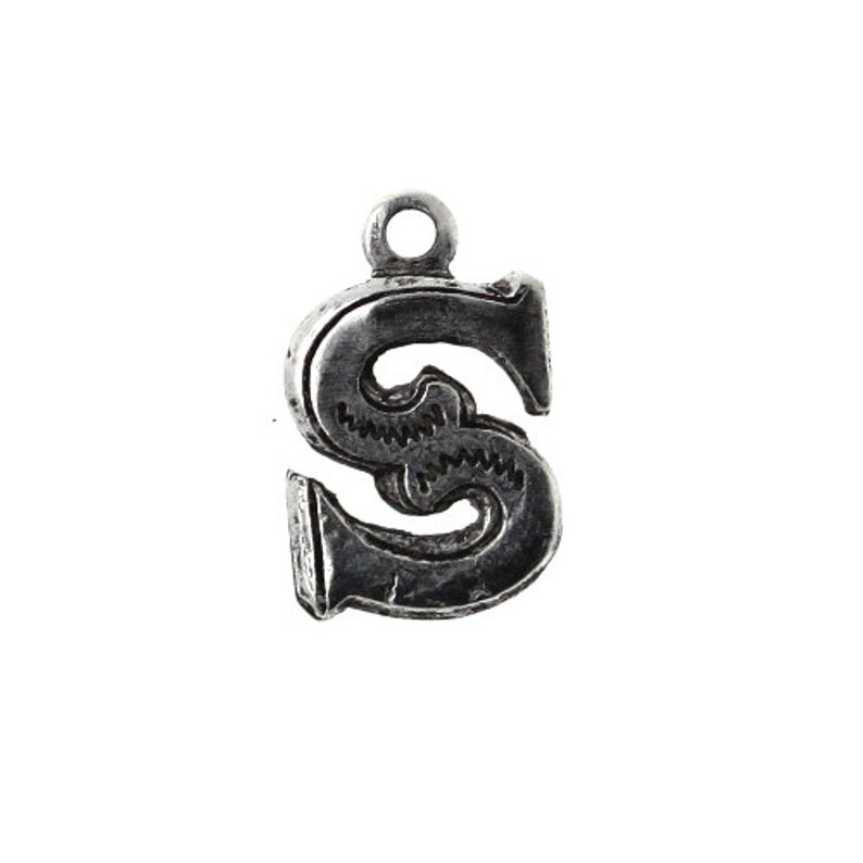 Letter S Initial Charm Small Lettering Silver Ox 4 CP326 image 1