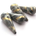 Vintage Lucite Beads Large Drop 42x16mm Drop Metallic Lines Paint Pattern Black VPB150