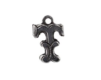 Letter T Initial Charm Small Lettering Silver Ox (4) CP327