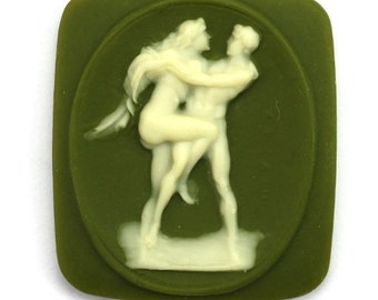 Vintage Cameos Rectangle Greek Couple Olive Green and Ivory (2) VIC403