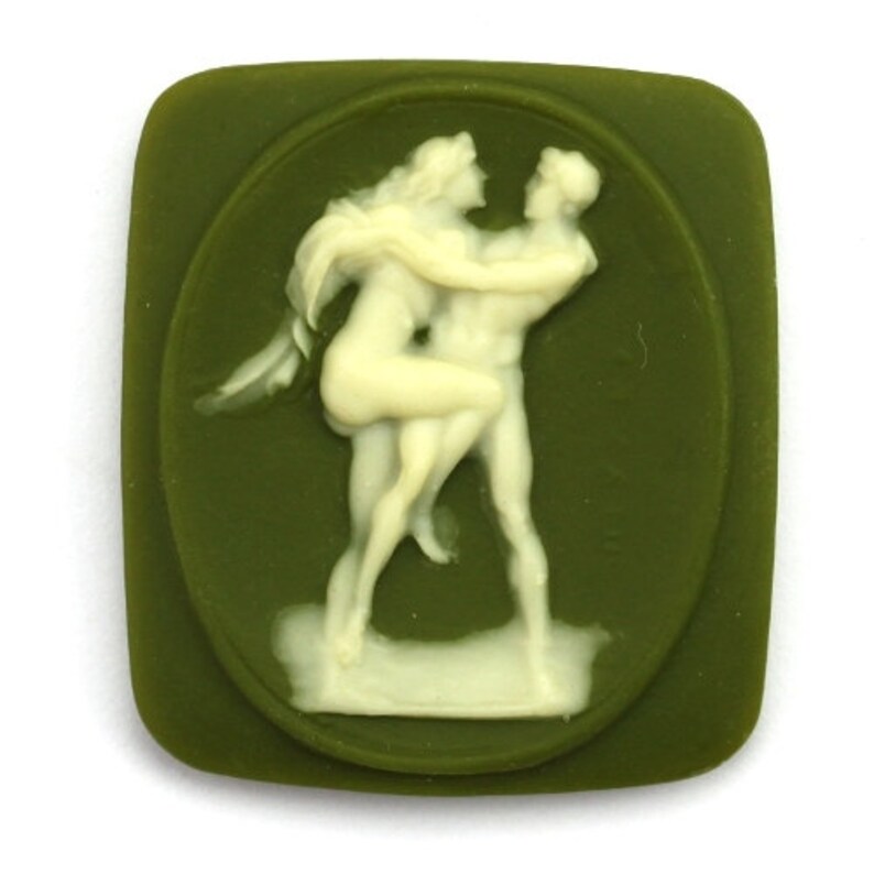 Vintage Cameos Rectangle Greek Couple Olive Green and Ivory 2 VIC403 image 1