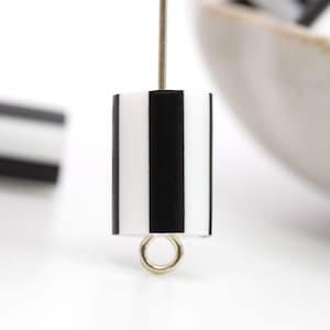 Vintage Lucite Beads Tube Barrel Black and White Striped 13mm Candy Stripe (20) VPB342