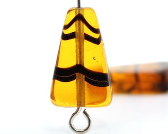 Vintage Czech Glass Beads Flat Triangle Tortoise Tortoiseshell 16mm Brown Striped (10) VGB180