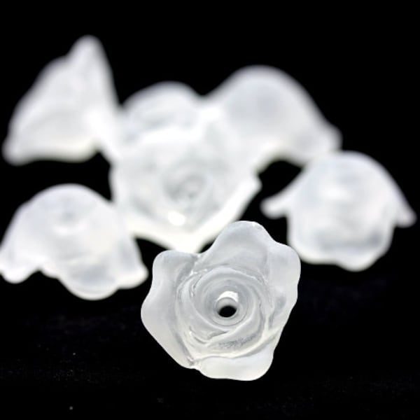Vintage Lucite Beads Flower 16mm Matte Crystal Dyeable (4) VPB270
