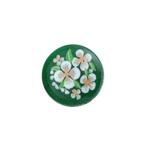 Vintage Glass Cabochons 13mm Floral White on Green Flat Back Flower Cameo Japan (4) VGC559