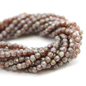Czech Glass Beads Fire Polished Faceted Rounds 2mm Milky Amethyst Picasso (50) CZF941
