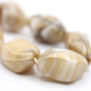 Vintage Glass Beads Large Irregular Diamond Nugget Givre White Beige Swirl West German 24x15mm (6) VGB152