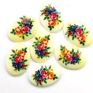 Vintage Plastic Floral Cameo Cabochon 18x13mm Multicolor Style 2 Decal (4) VIC425