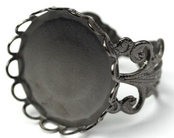 Ornate Filigree Ring Blank 18mm Setting Gunmetal Plated B OOPS QUALITY SALE (1) FI532