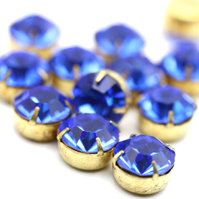 Vintage Swarovski Rhinestone in Prong Brass Setting 47ss Sapphire Blue 11mm Findings Crystal Stones 4 VS076 image 1
