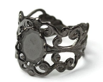 Ornate Filigree Ring Blank 10x8mm Setting Gunmetal Plated (1) FI533