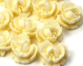 Flower Cabochons Plastic Ruffled Rose 11mm Matte Ivory (6) PC244