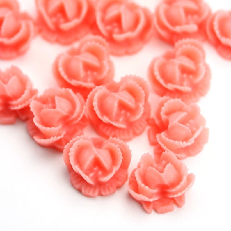 Flower Cabochons Plastic Ruffled Rose 11mm Pink 6 PC351 image 1