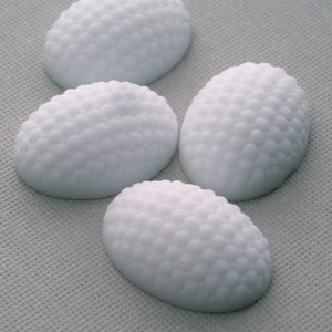 Vintage White Bumpy Glass Cabochons Western Germany 18x13mm Dappled Oval (2) VGC033