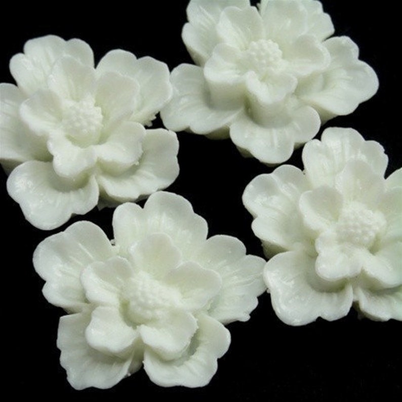 Plastic Sakura Flower Cabochons White 22mm 4 PC105 image 1