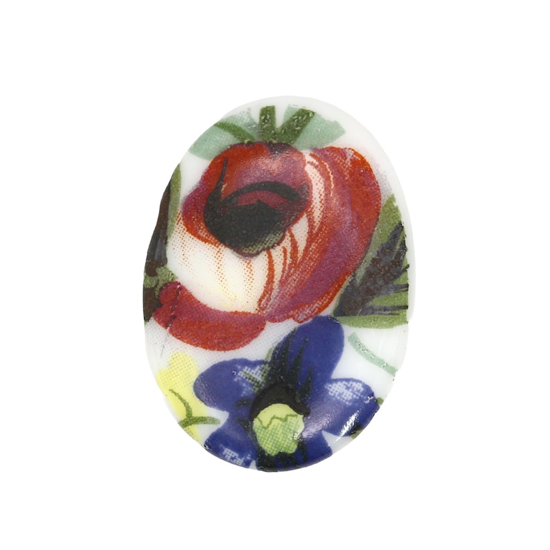 Vintage Cabochon Glass 25x18mm Rust Red Blue Flower Floral Cameo ...
