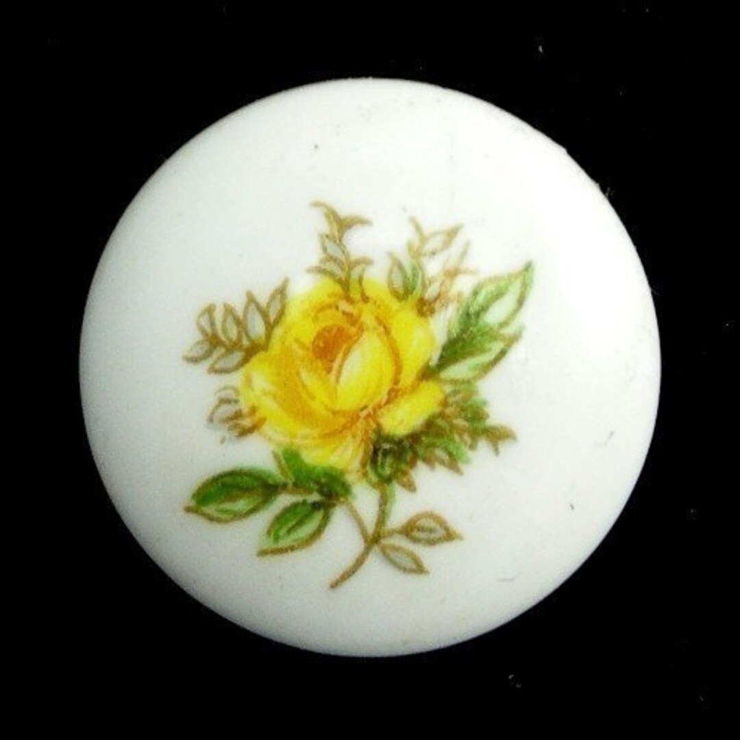Vintage Porcelain Floral Cabochons Japanese 18mm Yellow Rose (4
