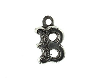 Letter B Initial Charm Small Lettering Silver Ox (4) CP319