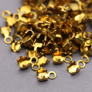 Rhinestone Crimp Connector Findings Raw Brass Chain Ends Brass Cup Chain Connector SS8.5 PP18 3.5x6mm (24) FI887