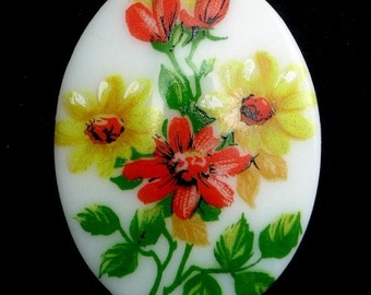 Vintage Glass Cabochon Floral 40x30 Multicolor (1) VIC175