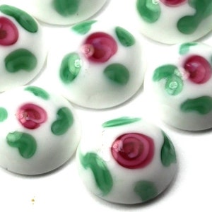 Vintage Glass Cabochons Plum Rose Flower Round 13mm (4) VGC166