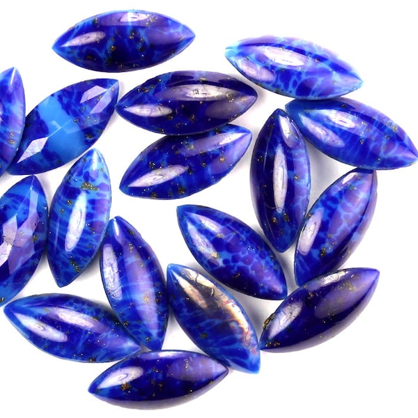 Vintage Glass Stones Pointed Back Navette 15x7mm Smooth Lapis Lazuli Blue West German (8) VGC400