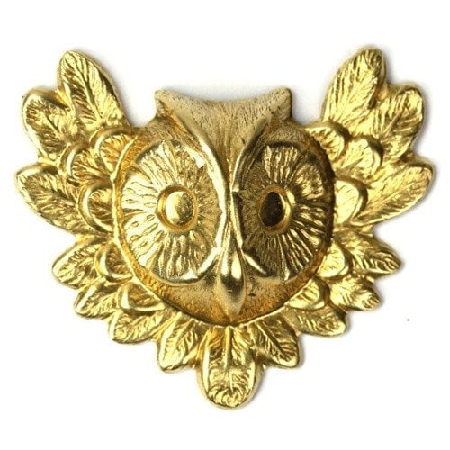 Owl Face and Feathers Stamping 31x27mm - Raw Brass (2) FI287
