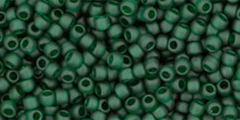 11/0 TOHO Round Glass Seed Beads Transparent Frosted Green Emerald 10 grams TH003-R image 3