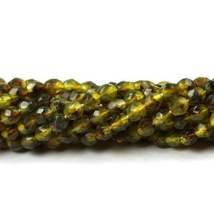 Czech Glass Beads Fire Polished Faceted Rounds 3mm Hurricane Glass Baby Bumble Bee Yellow Brown (50) CZF230