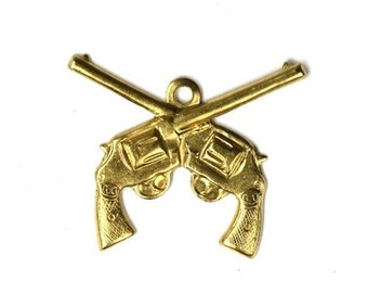 Crossed Guns Stampings Charms 22mm Raw Brass (6) CP073