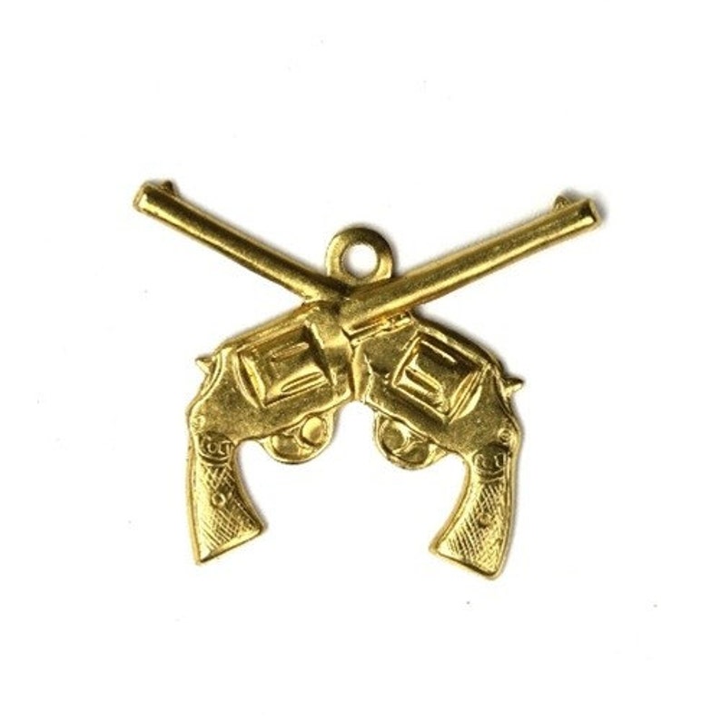 Crossed Guns Stampings Charms 22mm Raw Brass 6 CP073 image 1