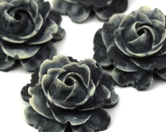 Plastic Flower Cabochons Matte Dark Gray and White 23mm (2) PC282