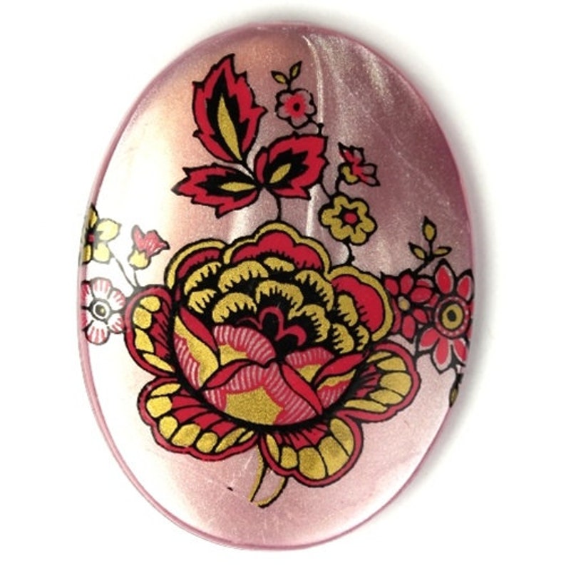 Vintage Floral Cameo Cabochon Plastic 40x30mm Mauve and Pink 1 VIC301 image 1