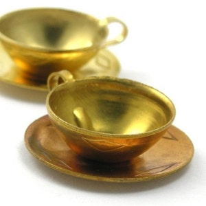 Raw Brass Tea Cup and Saucer Coffee Charm (2) CP012