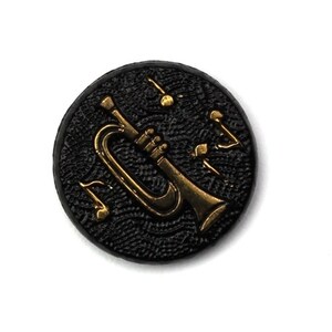 Vintage Glass Cabochon Music Trumpet 18mm - Black and Gold (1) VIC332