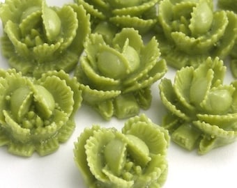 Flower Cabochons Plastic Ruffled Rose 11mm Wasabi Green (6) PC126