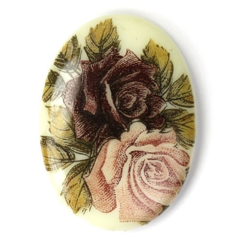 Vintage Glass Floral Cameo Cabochon Plum and Mauve 30x22 Flat Back Flower Limoges 1 VIC264 image 1