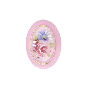 Vintage Floral Cabochons 18x13mm Rose Pink Flower Plastic Cameo Matte Crystal Gold German (1) VIC478