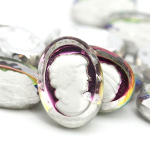 Vintage Glass Cameo Intaglio 18x13mm Cabochon Lady Profile Reverse Crystal Painting Vitrail (1) VIC455