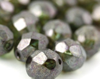 Czech Glass Beads Fire Polished Faceted Rounds 8mm Luster Transparent Green (25) CZF200